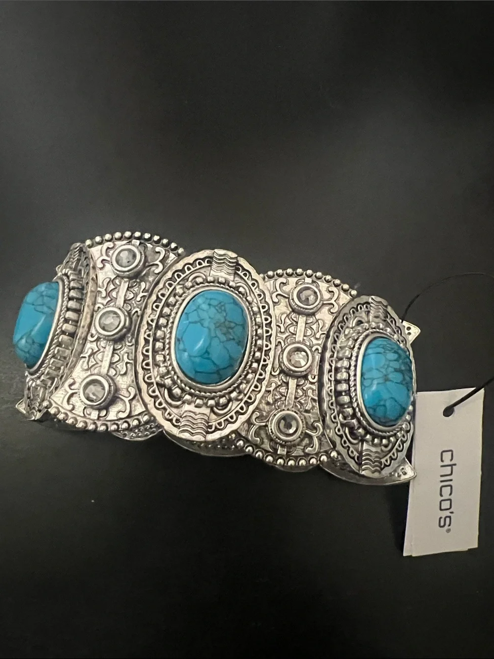 Chico's Silver-Tone Bracelet with Turquoise Accent Stones